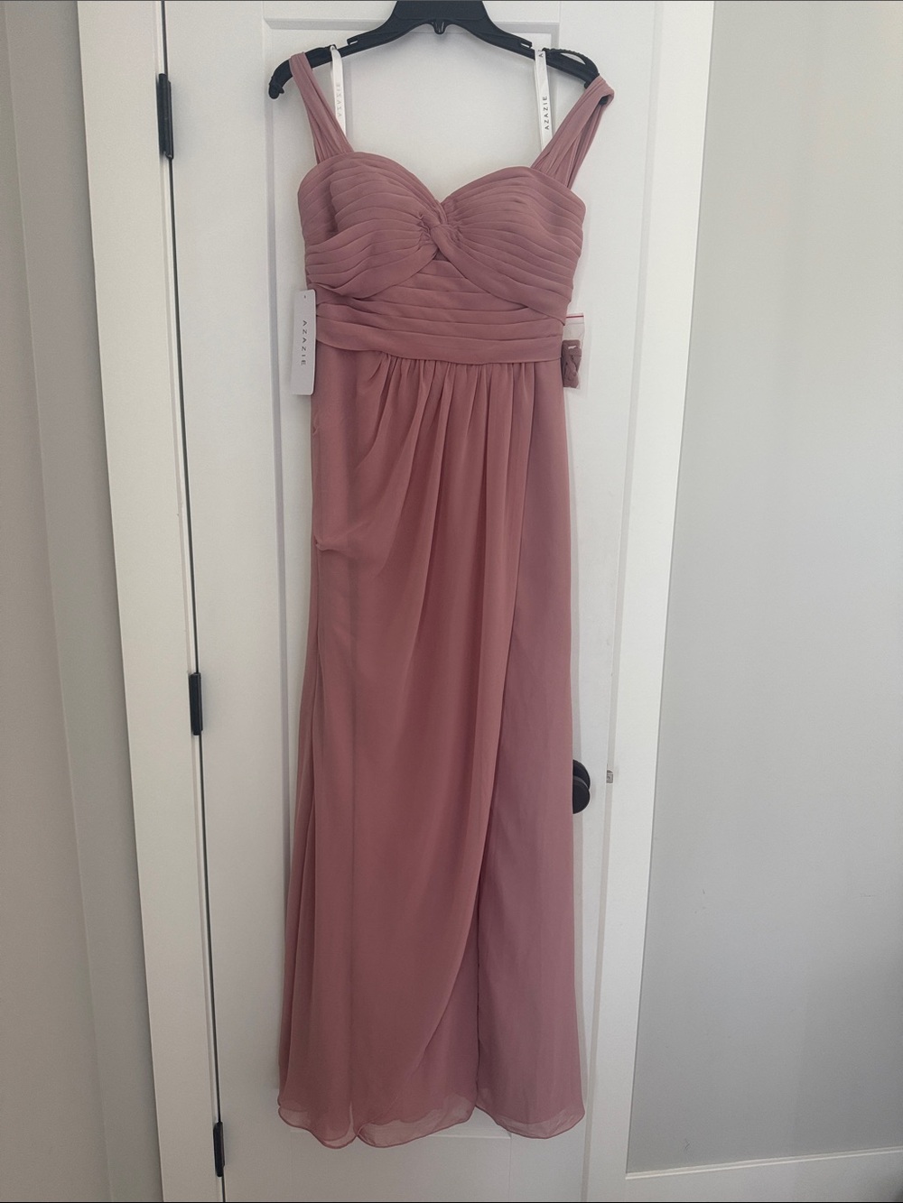 Azazie Dusty Rose Chiffon Maxi Dress with Pleated Bodice
